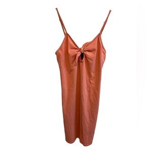 Forever 21 Salmon Orange Front Tie Cotton Spaghetti Strap Mini Dress Size Small